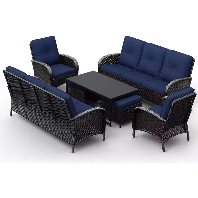 UPTIOT Ensemble modulaire d'extérieur avec 2 canapés, fauteuils, poufs et table basse résistante aux intempéries