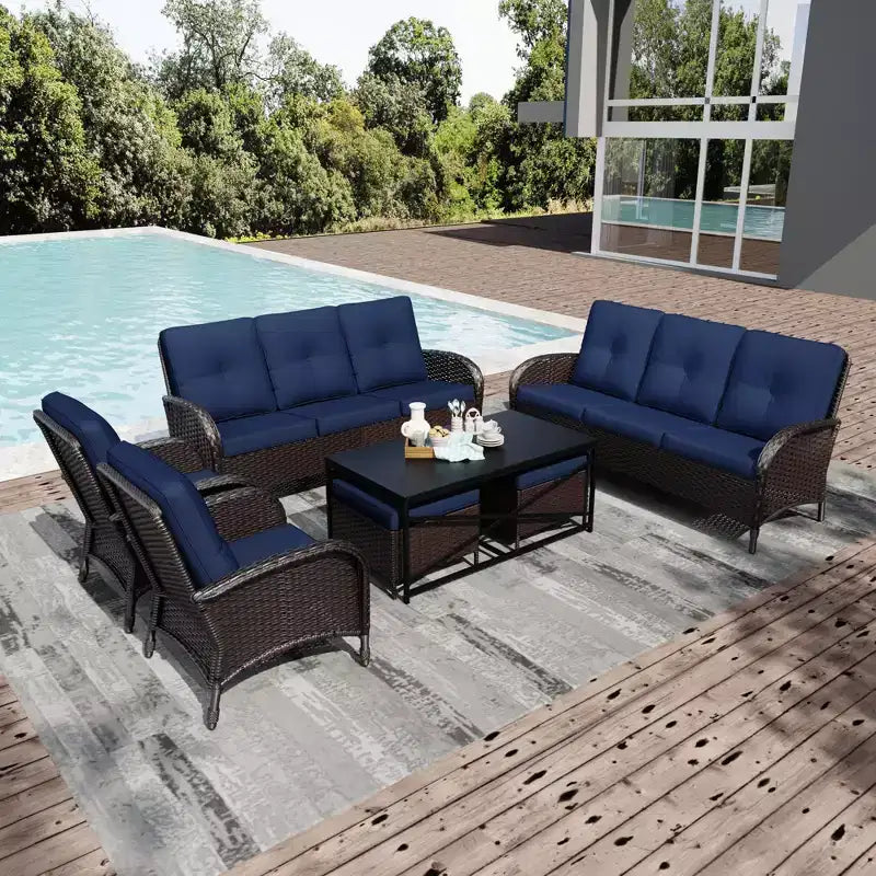 UPTIOT Ensemble modulaire d'extérieur avec 2 canapés, fauteuils, poufs et table basse résistante aux intempéries