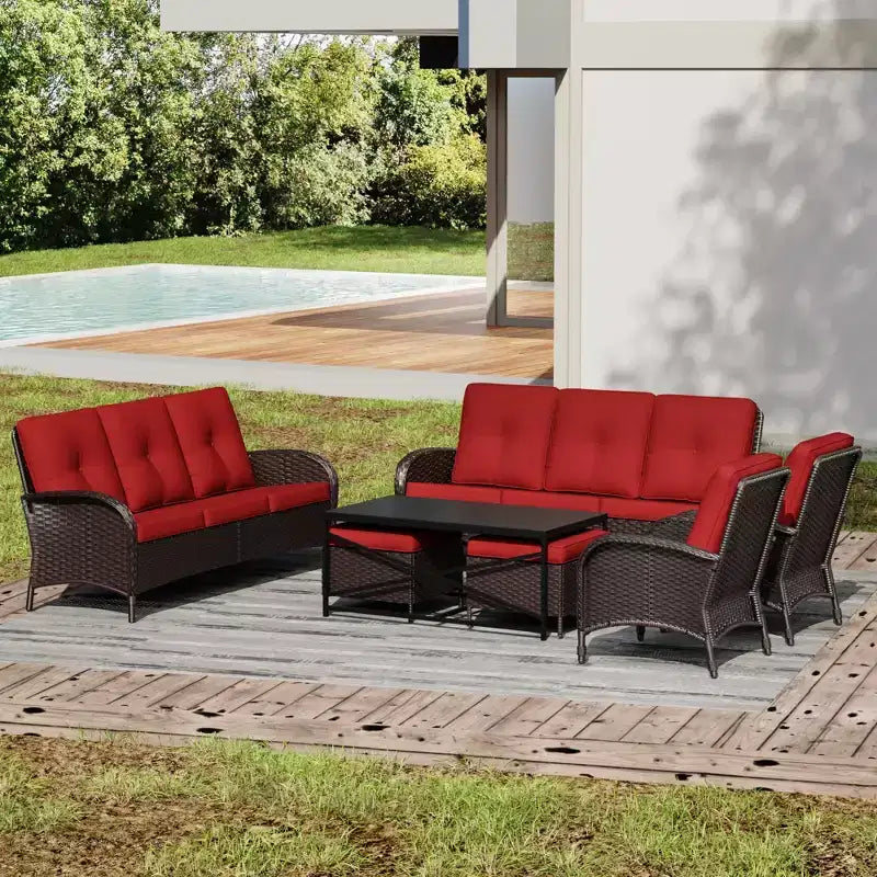 UPTIOT Ensemble modulaire d'extérieur avec 2 canapés, fauteuils, poufs et table basse résistante aux intempéries