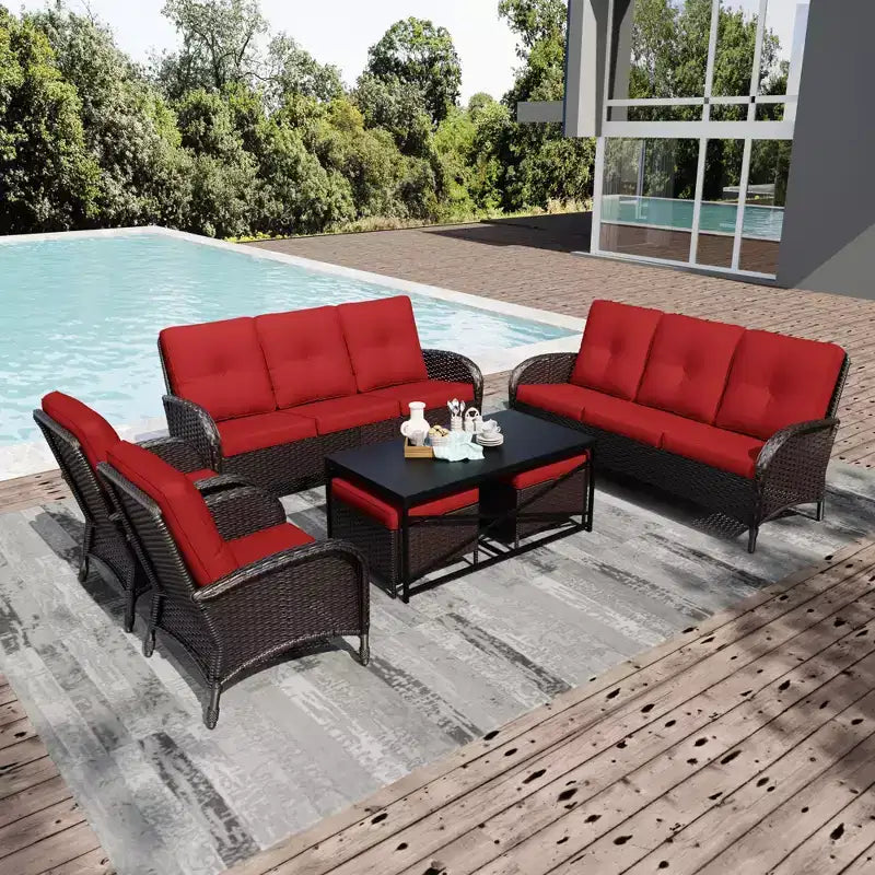 UPTIOT Ensemble modulaire d'extérieur avec 2 canapés, fauteuils, poufs et table basse résistante aux intempéries