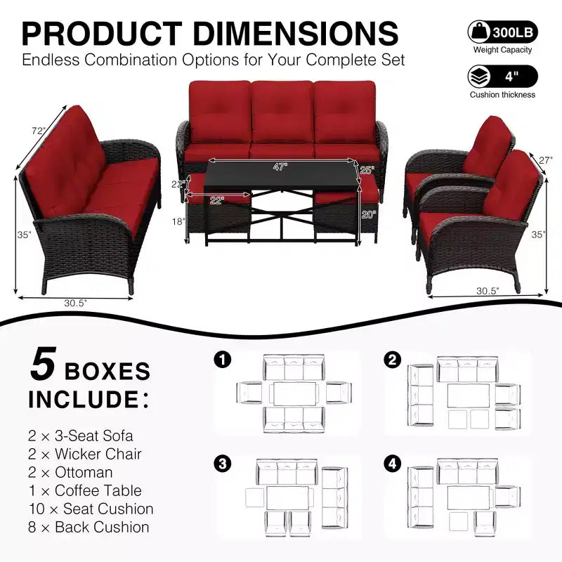 UPTIOT Ensemble modulaire d'extérieur avec 2 canapés, fauteuils, poufs et table basse résistante aux intempéries