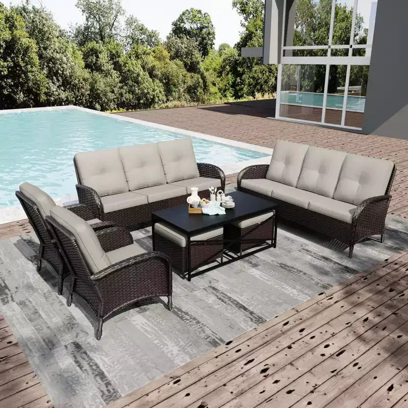 UPTIOT Ensemble modulaire d'extérieur avec 2 canapés, fauteuils, poufs et table basse résistante aux intempéries