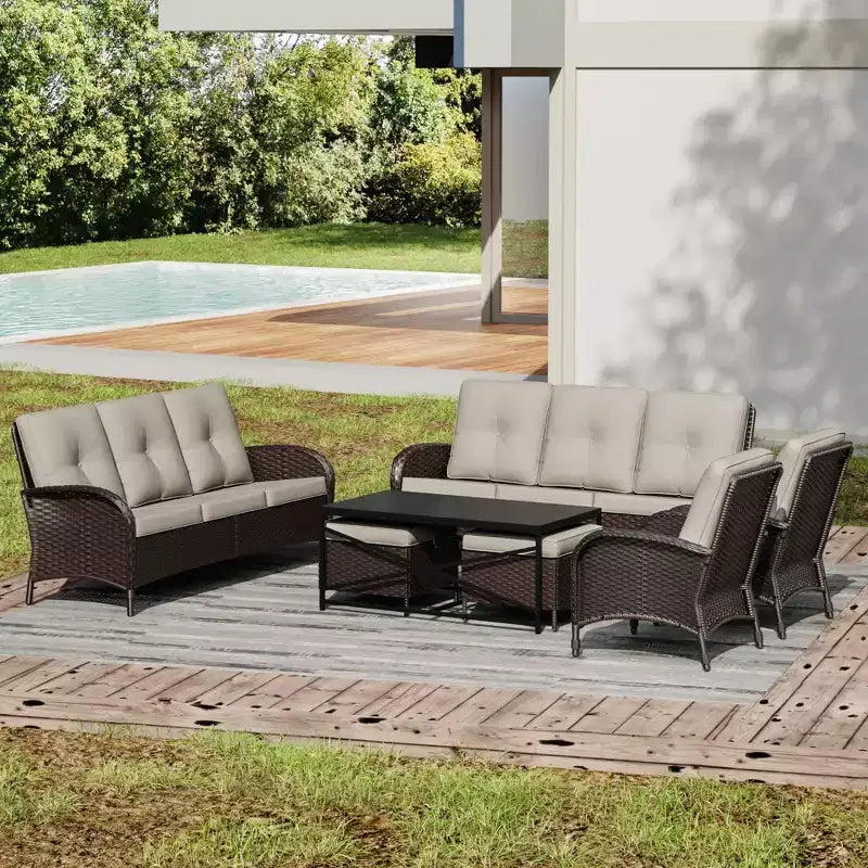 UPTIOT Ensemble modulaire d'extérieur avec 2 canapés, fauteuils, poufs et table basse résistante aux intempéries