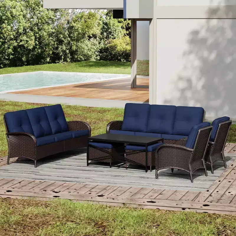 UPTIOT Ensemble modulaire d'extérieur avec 2 canapés, fauteuils, poufs et table basse résistante aux intempéries