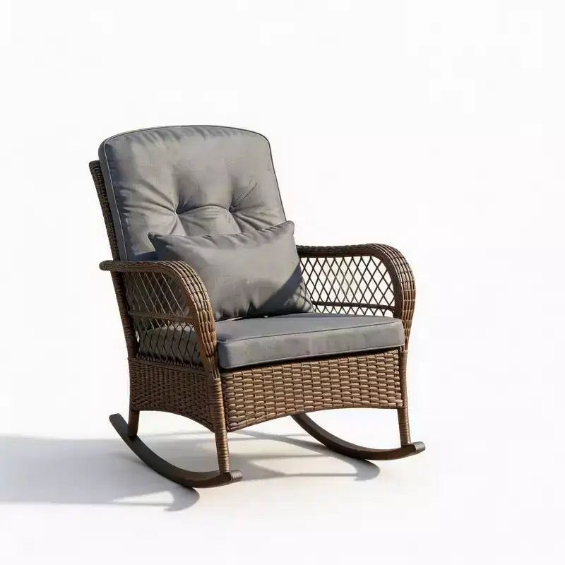 Lot de 2 fauteuils à bascule d'extérieur en osier, fauteuils à bascule de patio en rotin avec coussins, canapé de jardin pour la conversation sur porche et terrasse.