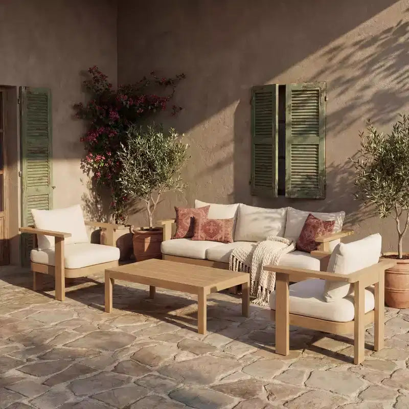 Christopher Knight Home Abena Ensemble de 4 fauteuils de terrasse modernes en bois d'acacia avec coussin et table basse à lattes