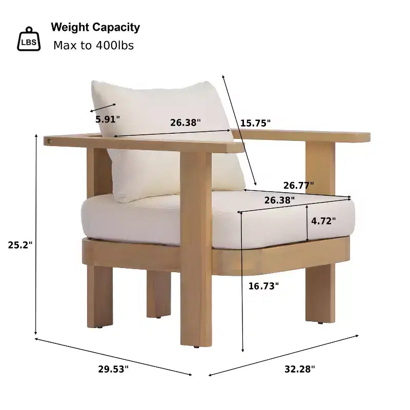 Christopher Knight Home Abena Ensemble de 4 fauteuils de terrasse modernes en bois d'acacia avec coussin et table basse à lattes