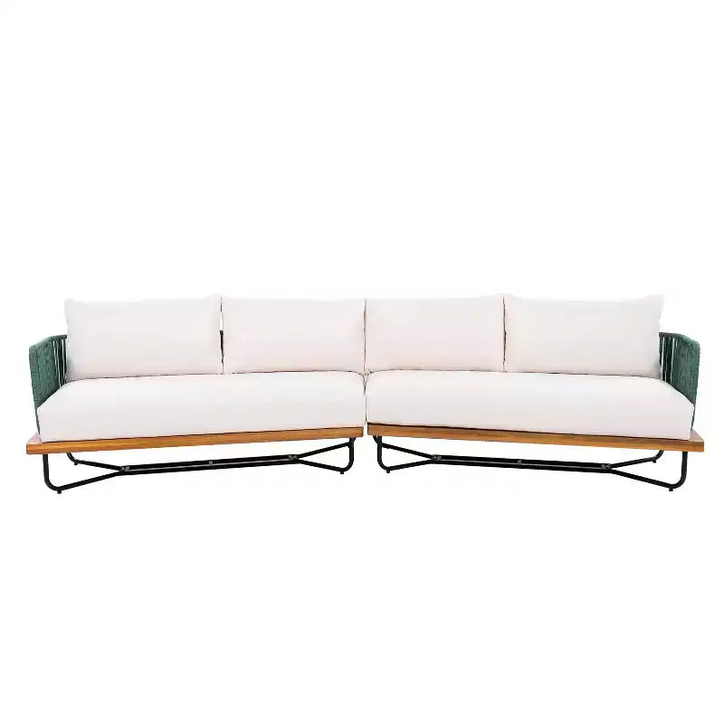Christopher Knight Home Lucca Canapé sectionnel 4 places moderne d'extérieur en bois d'acacia et corde avec coussins