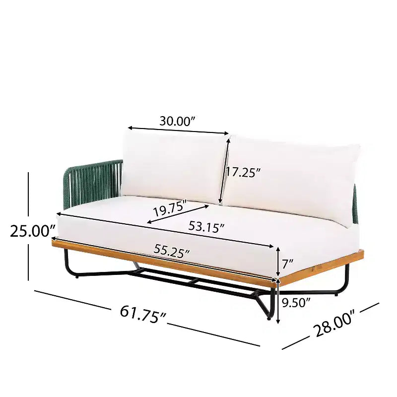 Christopher Knight Home Lucca Canapé sectionnel 4 places moderne d'extérieur en bois d'acacia et corde avec coussins