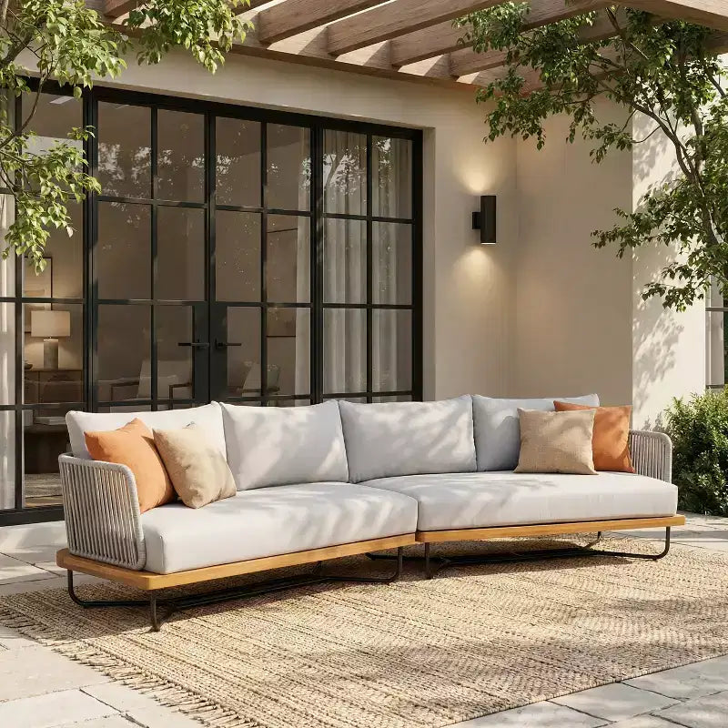 Christopher Knight Home Lucca Canapé sectionnel 4 places moderne d'extérieur en bois d'acacia et corde avec coussins