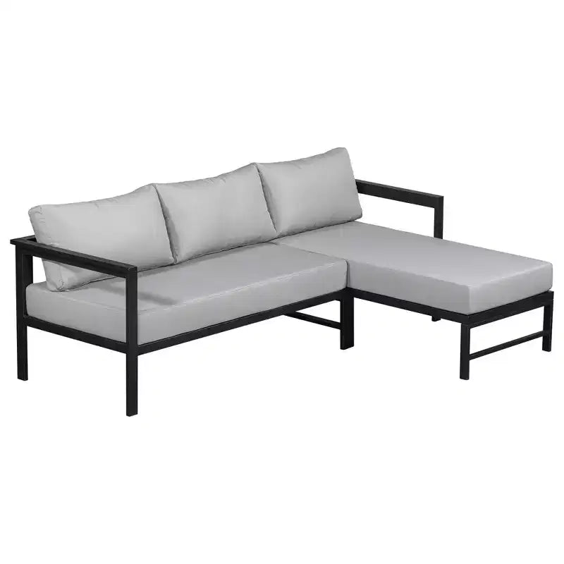 Canapé d'extérieur en forme de L avec cadre en fer, résistant aux intempéries, idéal pour terrasse, balcon et jardin - ModernLuxe