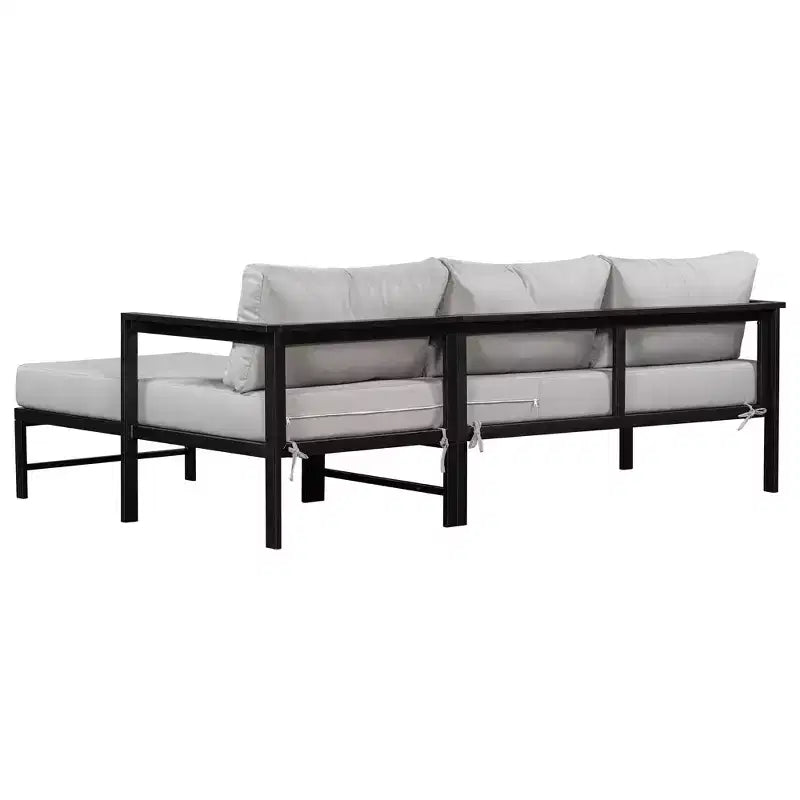 Canapé d'extérieur en forme de L avec cadre en fer, résistant aux intempéries, idéal pour terrasse, balcon et jardin - ModernLuxe