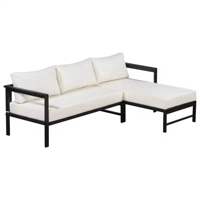 Canapé d'extérieur en forme de L avec cadre en fer, résistant aux intempéries, idéal pour terrasse, balcon et jardin - ModernLuxe