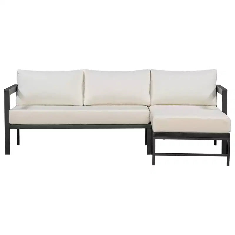Canapé d'extérieur en forme de L avec cadre en fer, résistant aux intempéries, idéal pour terrasse, balcon et jardin - ModernLuxe