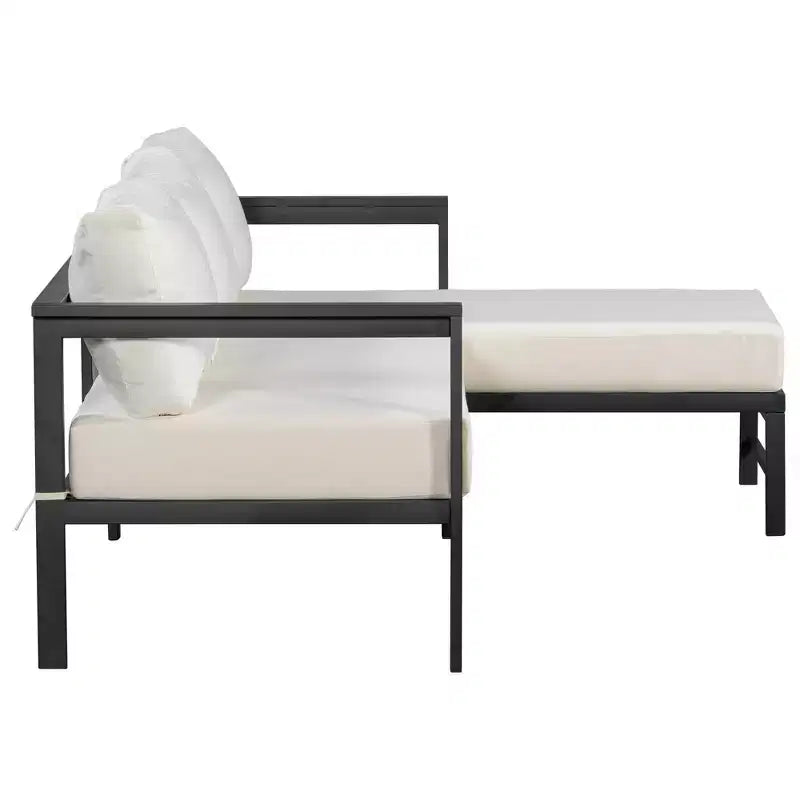 Canapé d'extérieur en forme de L avec cadre en fer, résistant aux intempéries, idéal pour terrasse, balcon et jardin - ModernLuxe