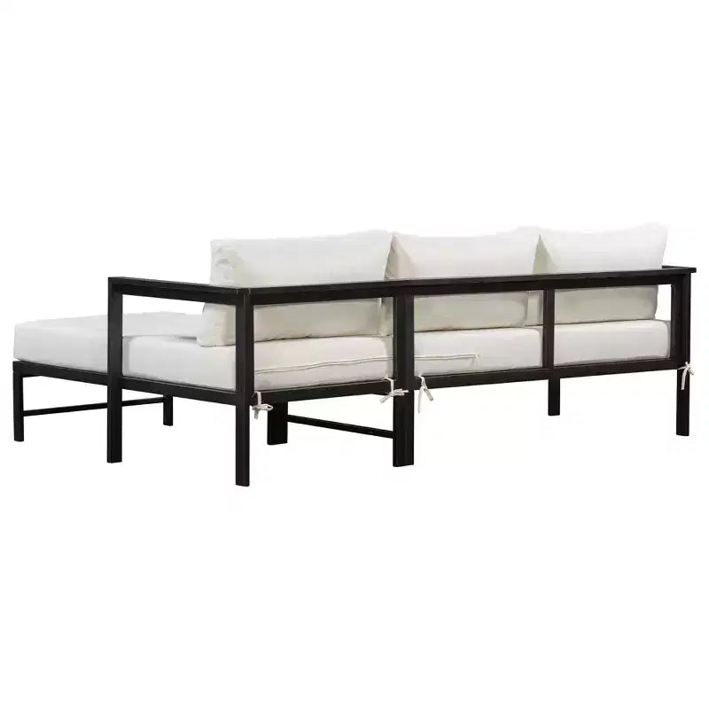 Canapé d'extérieur en forme de L avec cadre en fer, résistant aux intempéries, idéal pour terrasse, balcon et jardin - ModernLuxe