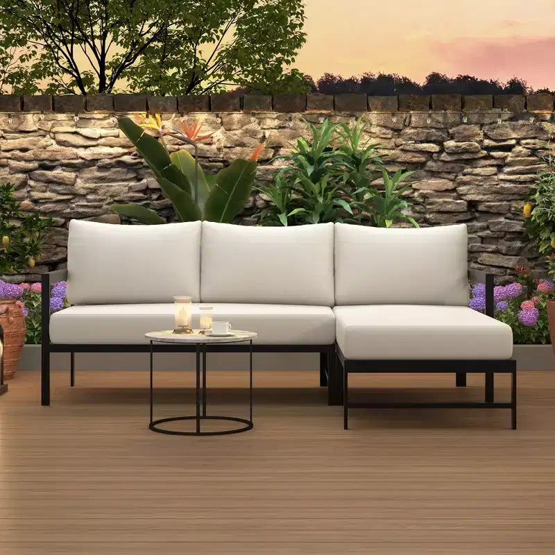 Outdoor Patio Sofa, L-Shaped Couch with Iron Frame, Weather-Resistant, Ideal for Patio, Balcony & Garden - ModernLuxe