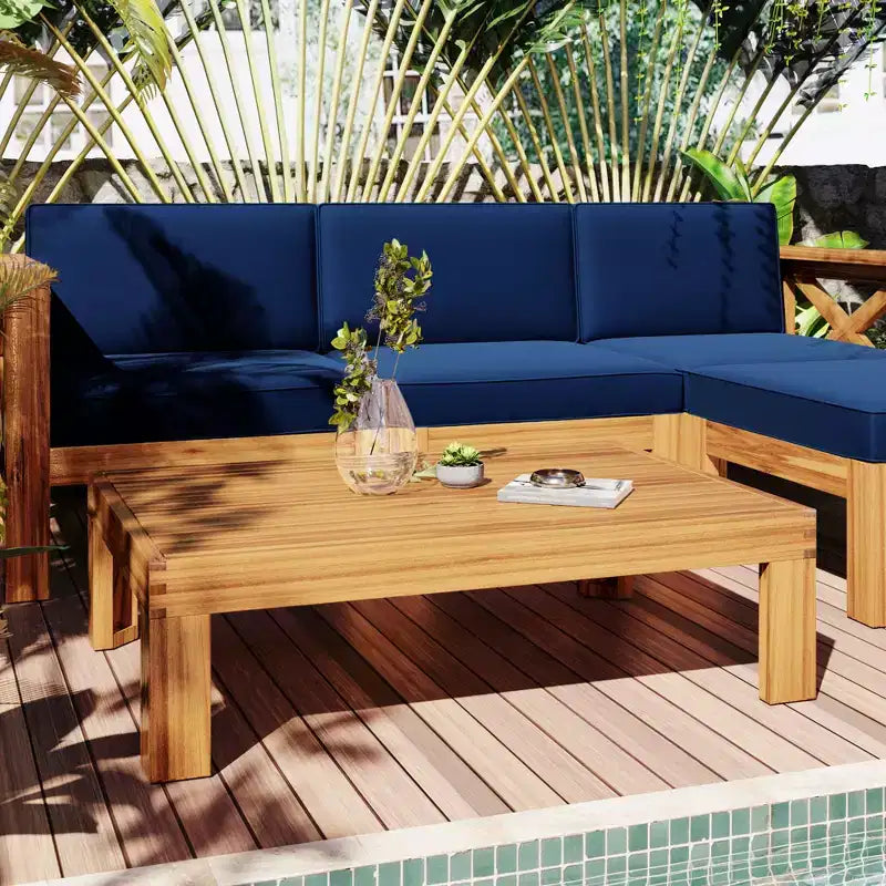 GDFStudio Danna Ensemble de canapé sectionnel extérieur 5 pièces en bois d'acacia avec table et coussins