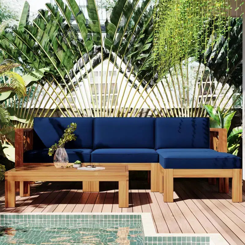 GDFStudio Danna Ensemble de canapé sectionnel extérieur 5 pièces en bois d'acacia avec table et coussins