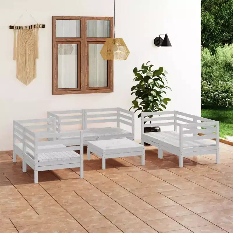 vidaXL Salon de jardin modulaire 7 pièces en pin massif blanc