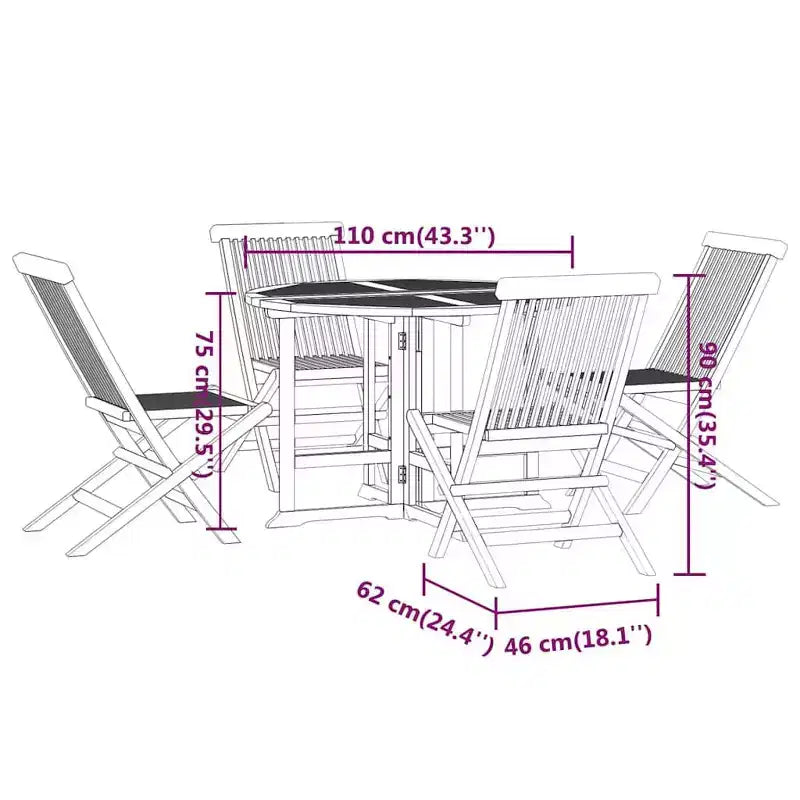 vidaXL Ensemble repas d'extérieur Teck Bois de teck massif Moyen Pliable