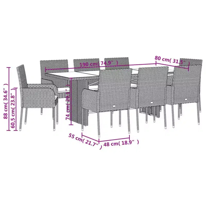 vidaXL Salon de jardin Gris, Gris foncé