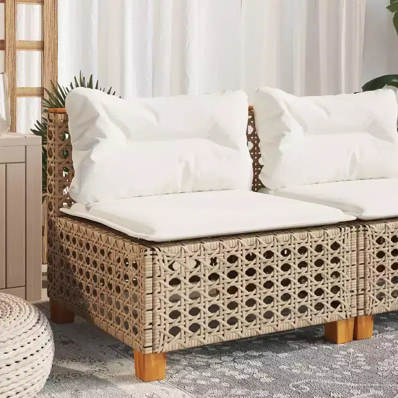 vidaXL Canapé de jardin sans accoudoirs avec coussins en résine tressée beige