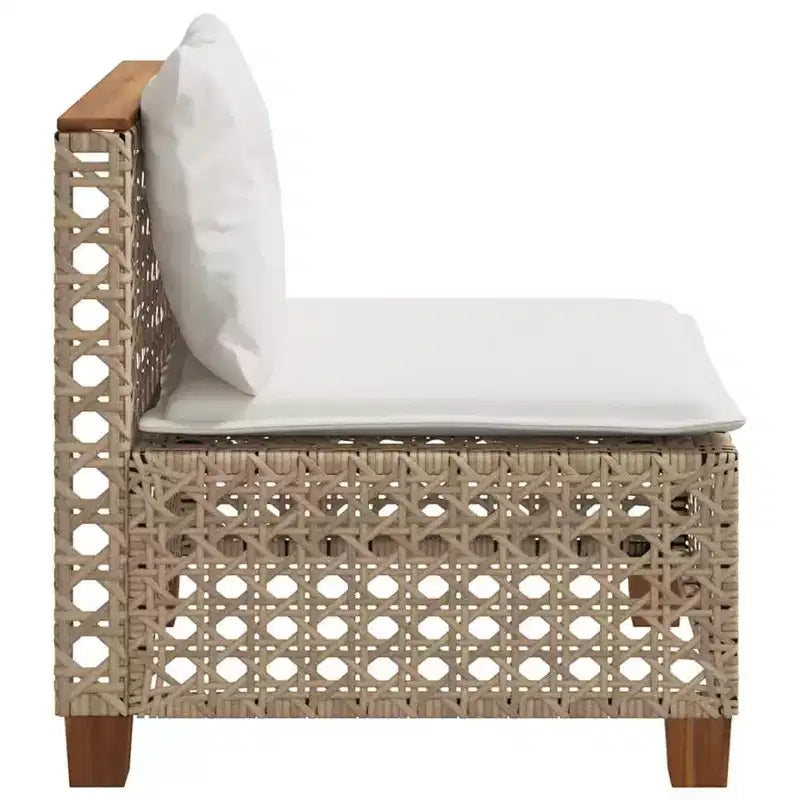 vidaXL Canapé de jardin sans accoudoirs avec coussins en résine tressée beige