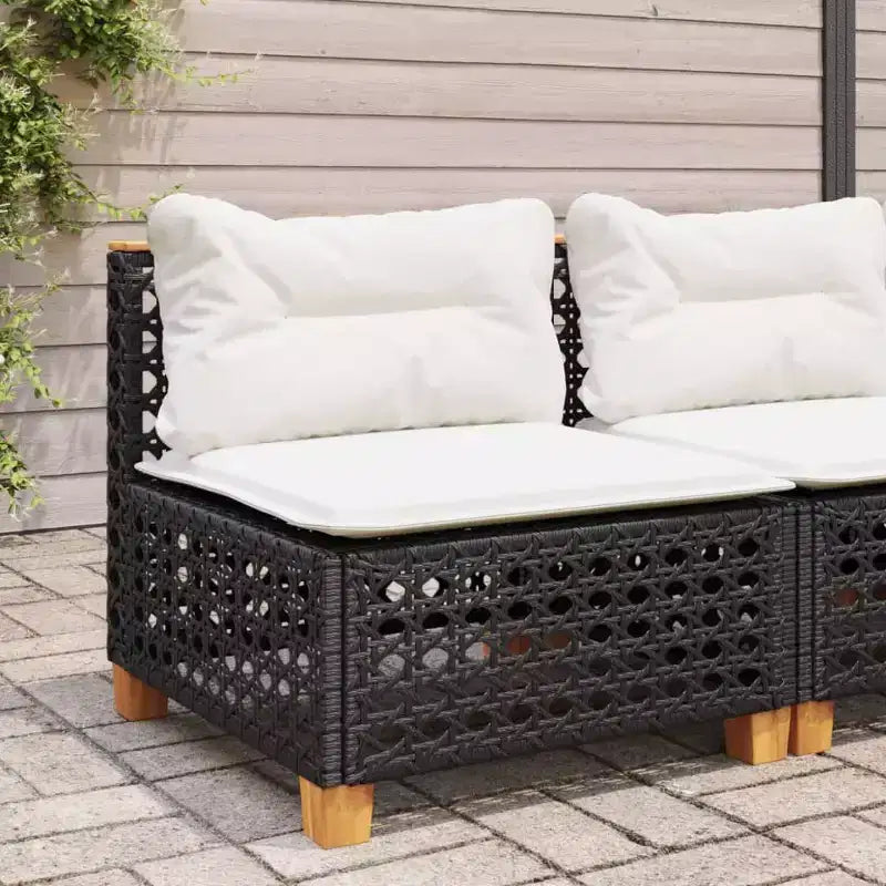 vidaXL Canapé de patio sans accoudoirs avec coussins Noir Résine tressée