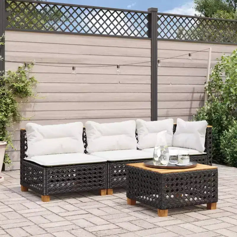 vidaXL Canapé de patio sans accoudoirs avec coussins Noir Résine tressée