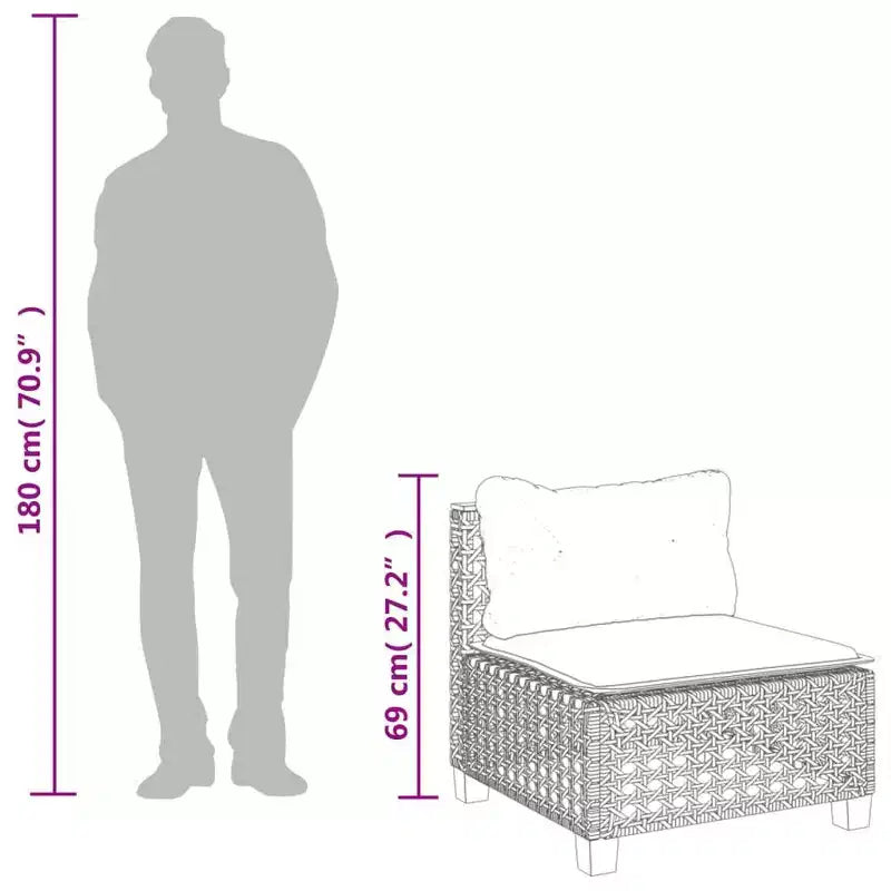 vidaXL Canapé de patio sans accoudoirs avec coussins Noir Résine tressée