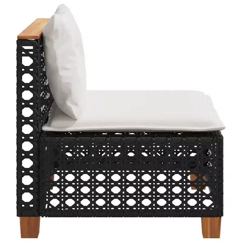 vidaXL Canapé de patio sans accoudoirs avec coussins Noir Résine tressée