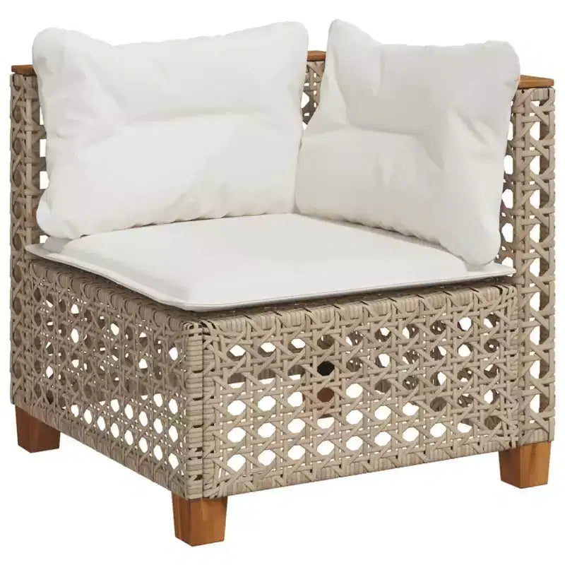 vidaXL Patio Sofa Corner with Cushions Beige Poly Rattan