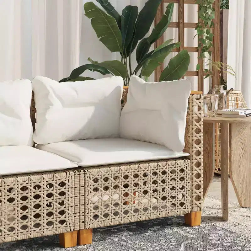 vidaXL Canapé de jardin d'angle avec coussins en rotin synthétique beige