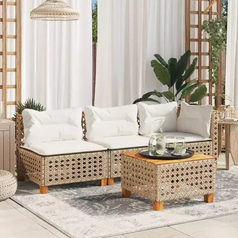 vidaXL Canapé de jardin d'angle avec coussins en rotin synthétique beige