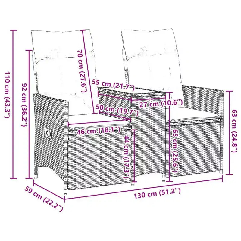 vidaXL Canapé de jardin inclinable marron