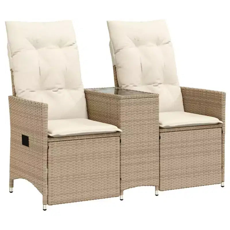 vidaXL Reclining Garden Sofa Beige PE rattan Two-Seater