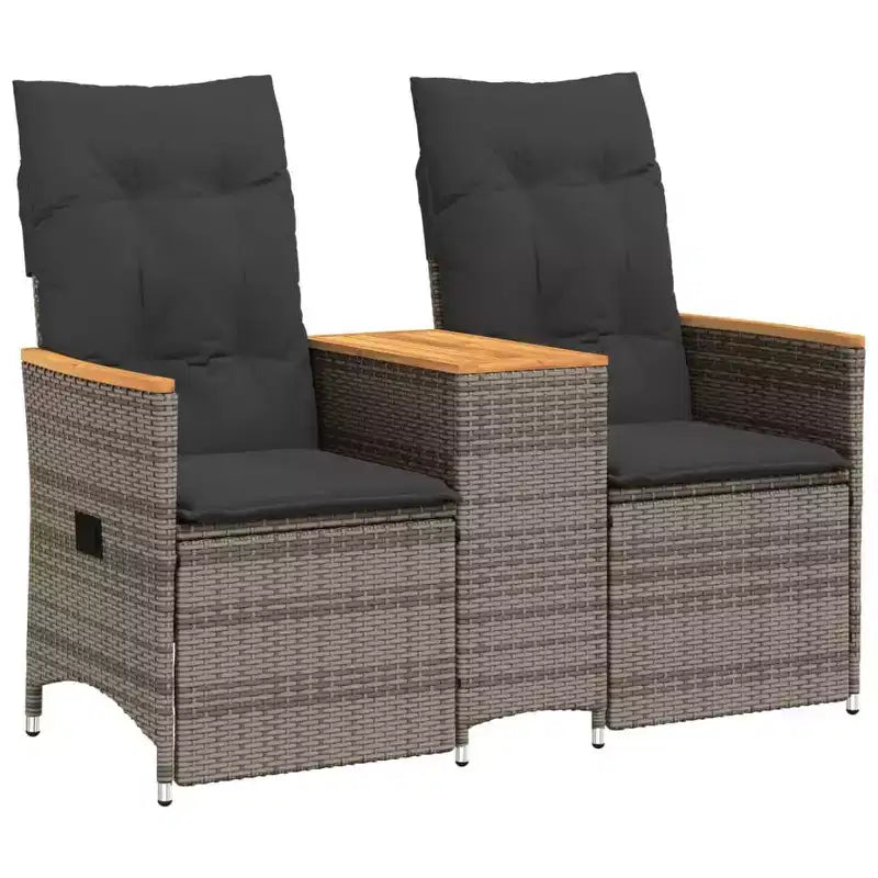 vidaXL Reclining Garden Sofa Grey PE Rattan Standard for 2-seater sofas