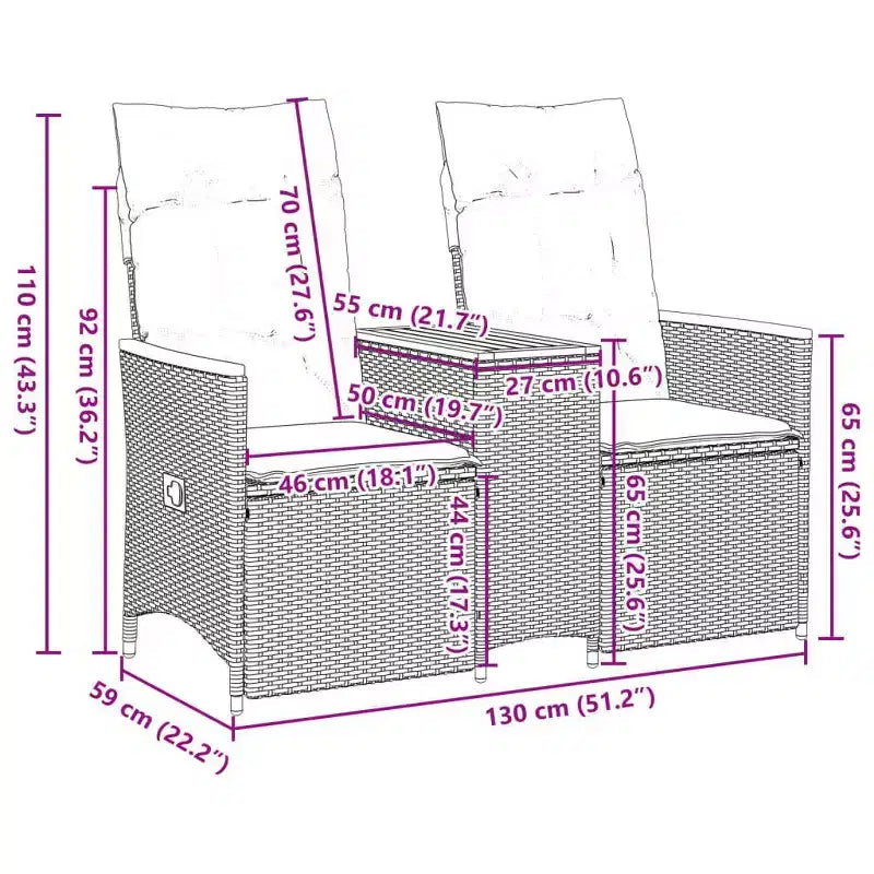 vidaXL Canapé de jardin inclinable gris en résine tressée Convient pour les canapés 2 places