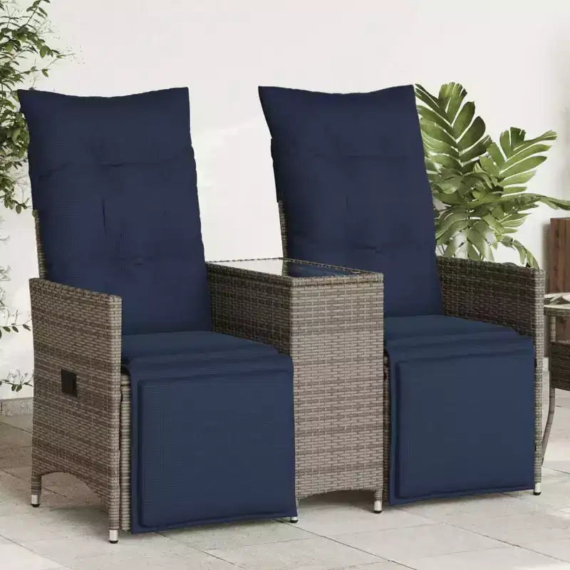 vidaXL Canapé inclinable de jardin 2 places avec table en résine tressée gris