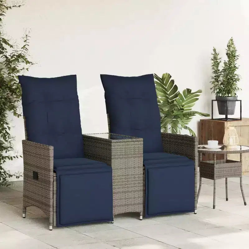 vidaXL Canapé inclinable de jardin 2 places avec table en résine tressée gris