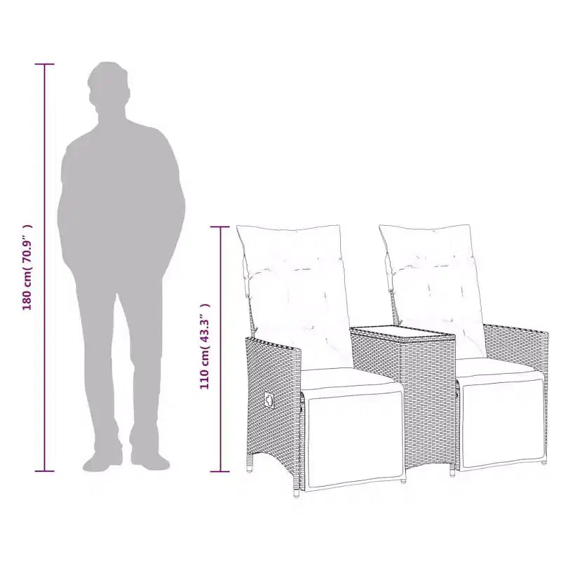 vidaXL Canapé inclinable de jardin 2 places avec table en résine tressée gris