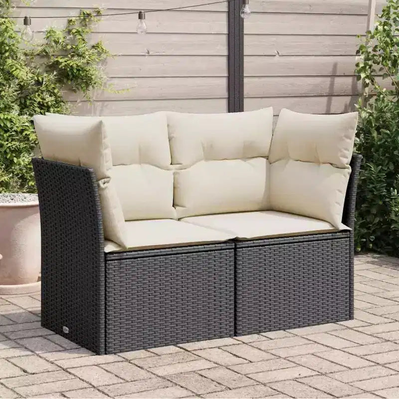 vidaXL Canapé de Jardin Noir, Blanc Crème