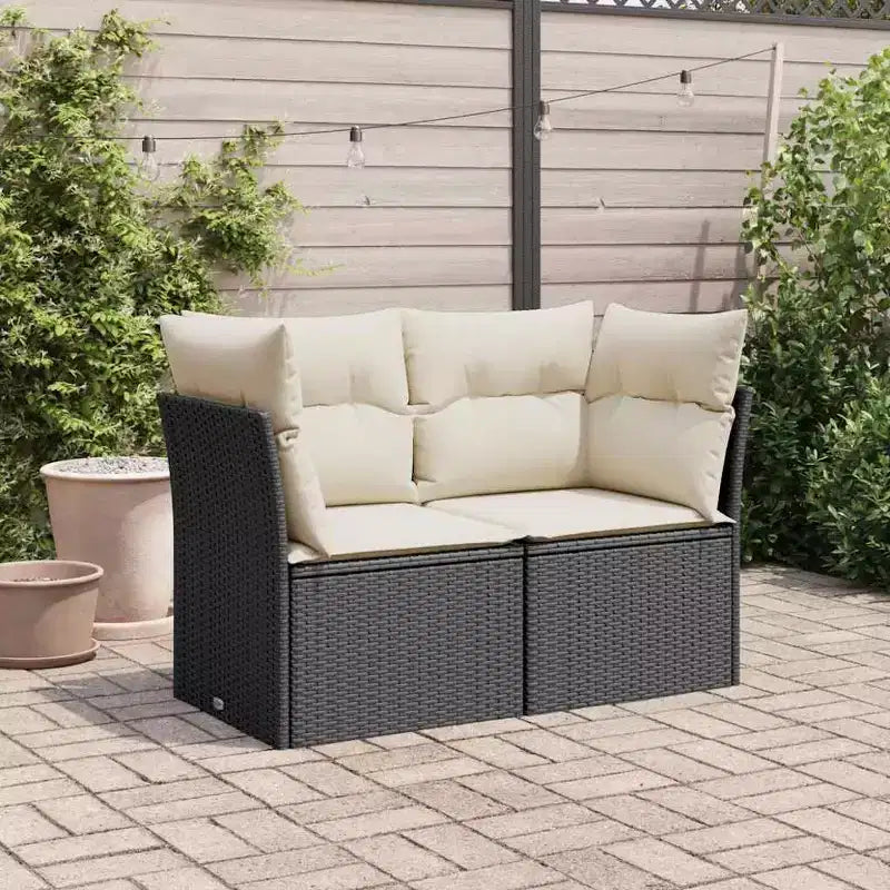 vidaXL Canapé de Jardin Noir, Blanc Crème