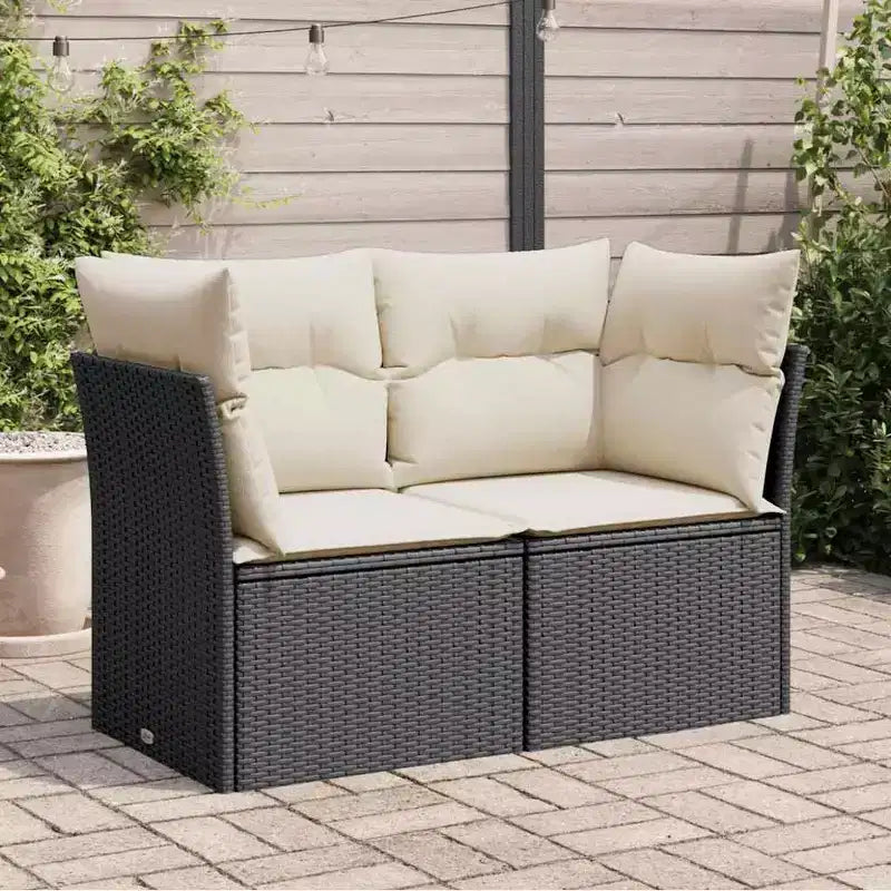 vidaXL Canapé de jardin 2 places en rotin PE noir avec housses amovibles