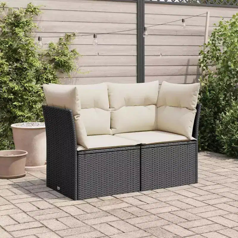 vidaXL Canapé de jardin 2 places en rotin PE noir avec housses amovibles