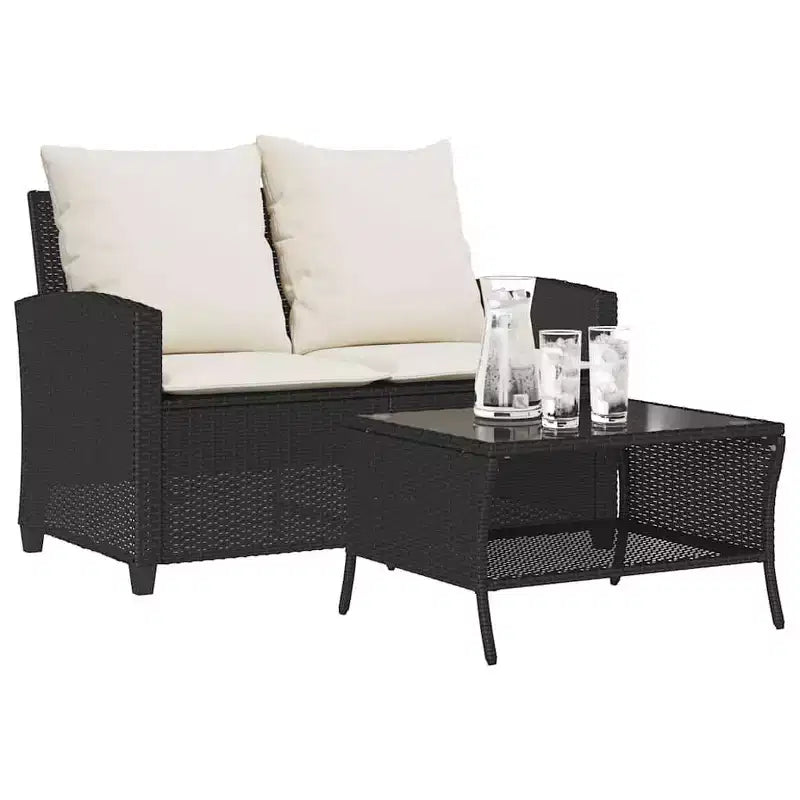 vidaXL Canapé de jardin, Noir, Rotin PE crème blanc, Housse amovible, Moyenne
