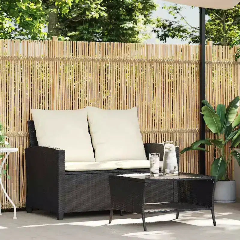 vidaXL Canapé de jardin, Noir, Rotin PE crème blanc, Housse amovible, Moyenne