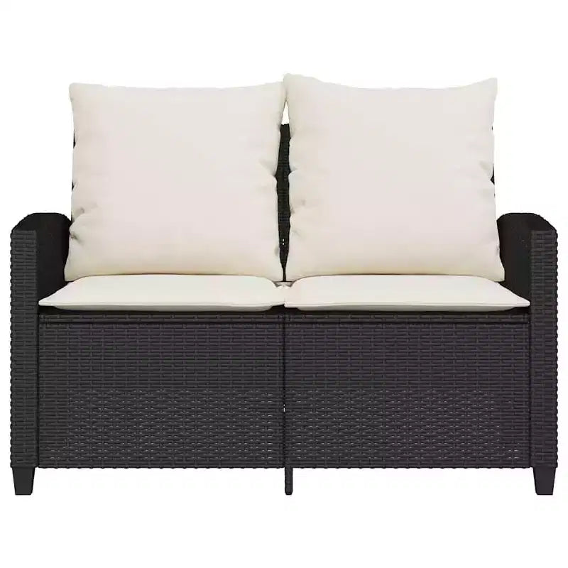 vidaXL Canapé de jardin, Noir, Rotin PE crème blanc, Housse amovible, Moyenne