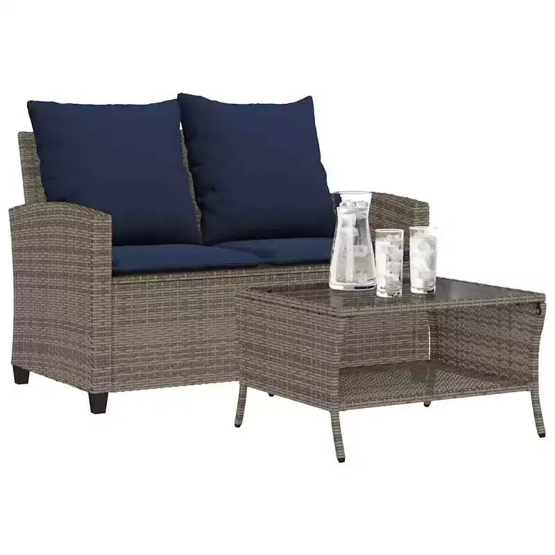 vidaXL Canapé de jardin gris Résine tressée, acier revêtu par poudre, verre trempé